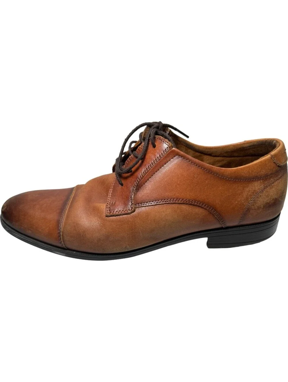 Aldo Flex Cap Toe Oxford Cognac Brown Leather Dress Shoes Mens Size 12 Lace Up